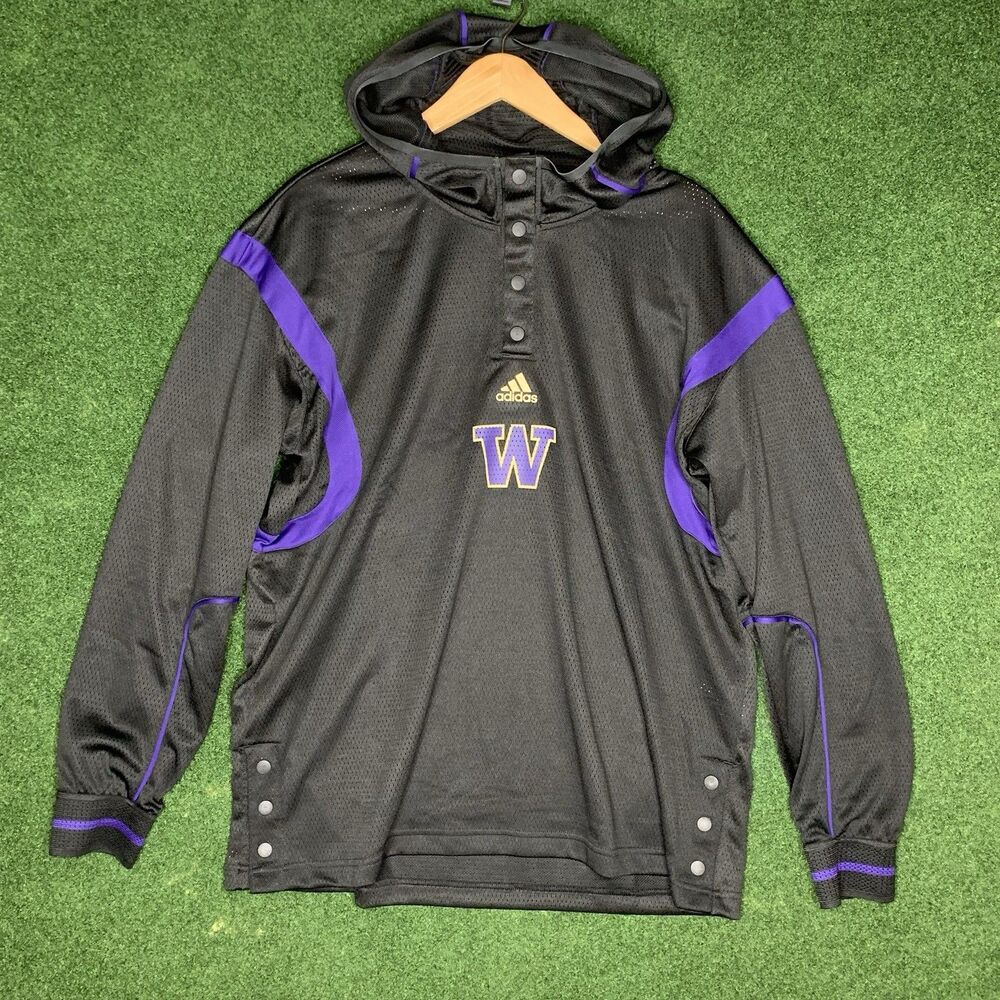 Sz L Adidas Washington Huskies Black Mesh Showtime Hoodie Team HN7656